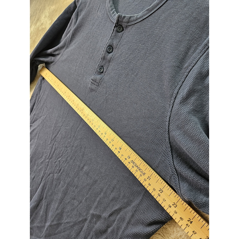 Cloudveil Men's Long-sleeve Waffle-knit Henley Shirt Dark Blue 3-button Placket - Picture 6 of 10